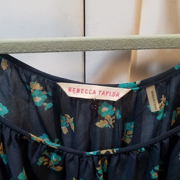 Rebecca Taylor Navy Floral Cold Shoulder Silk Top - Picture 4 of 4